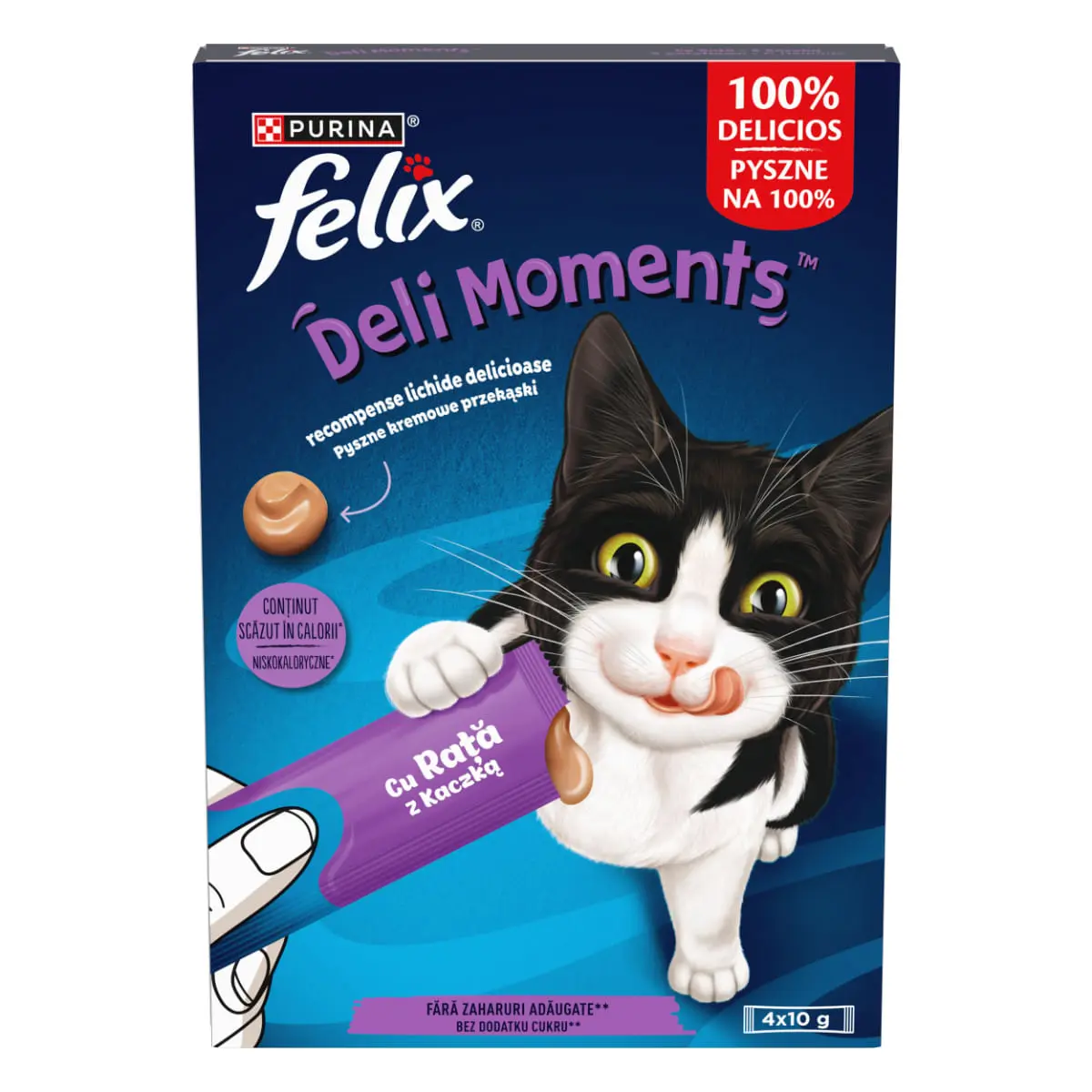 FELIX Deli Moments, Rata, plic recompense pisici, (piure), 10g x 4buc