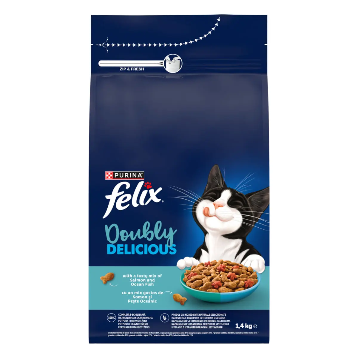 FELIX Doubly Delicious, Somon si Peste, hrana uscata pisici, 1.4kg - Image 3
