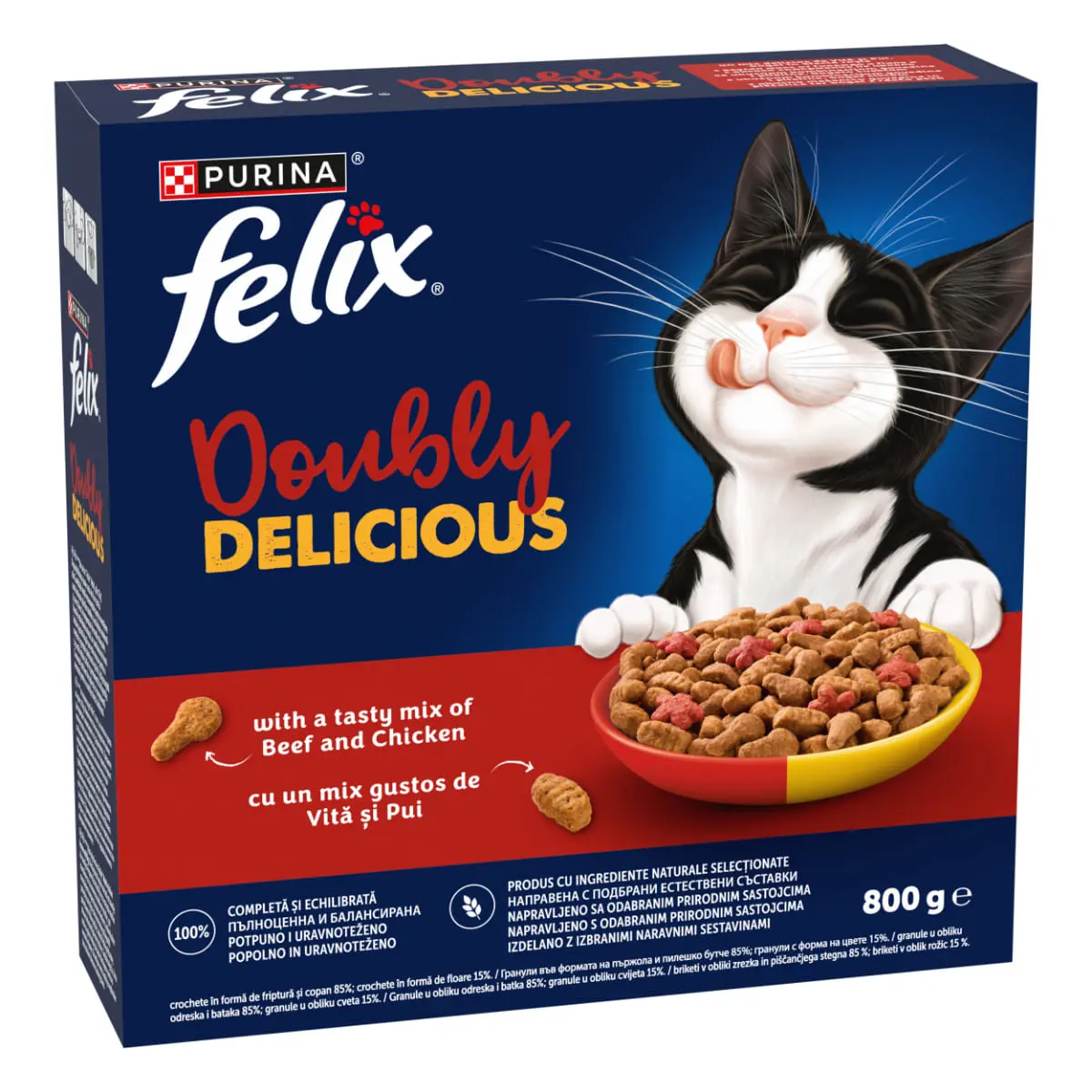 FELIX Doubly Delicious, Vita si Pui, hrana uscata pisici, 800g - Image 3