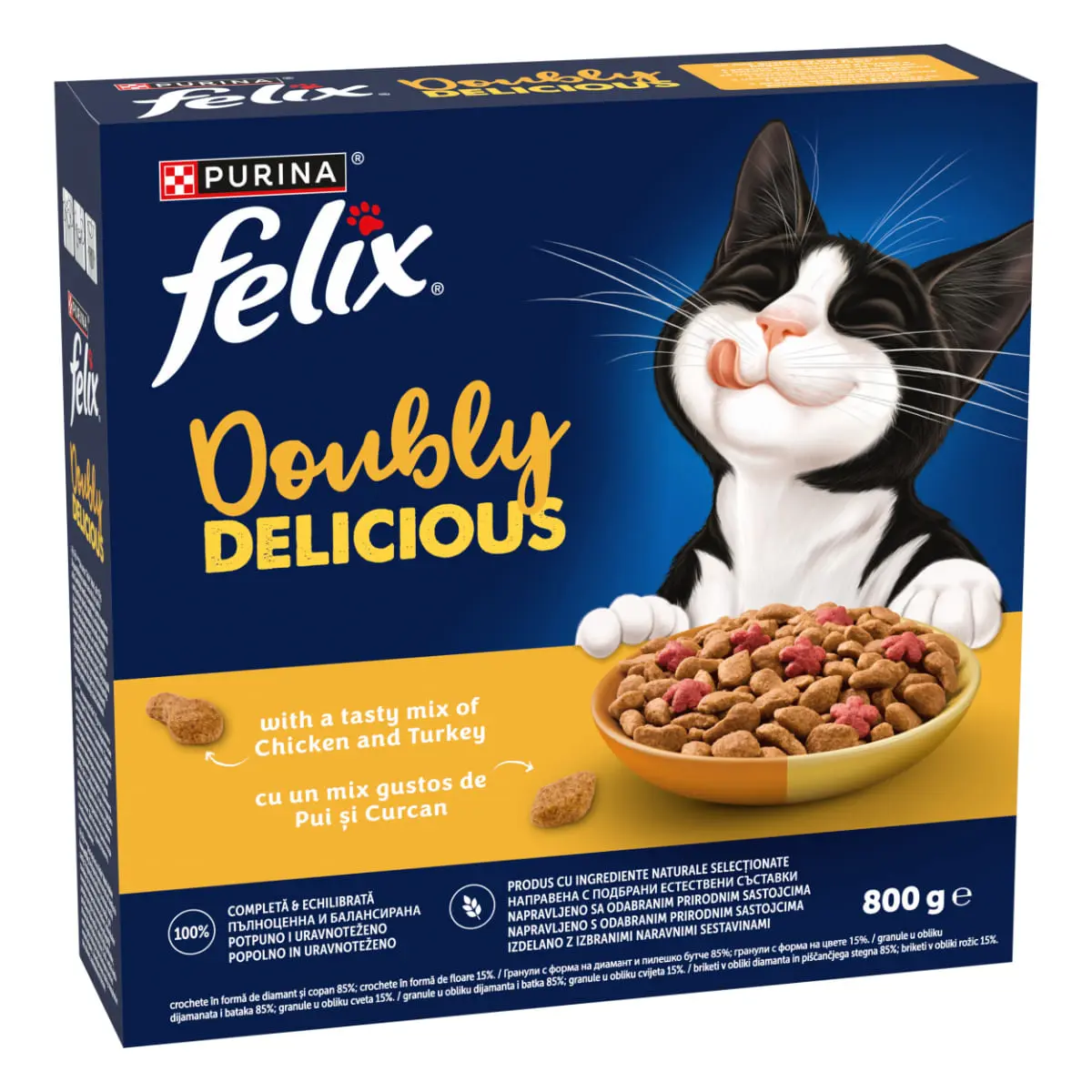 FELIX Doubly Delicious, Pui si Curcan, hrana uscata pisici, 800g - Image 2