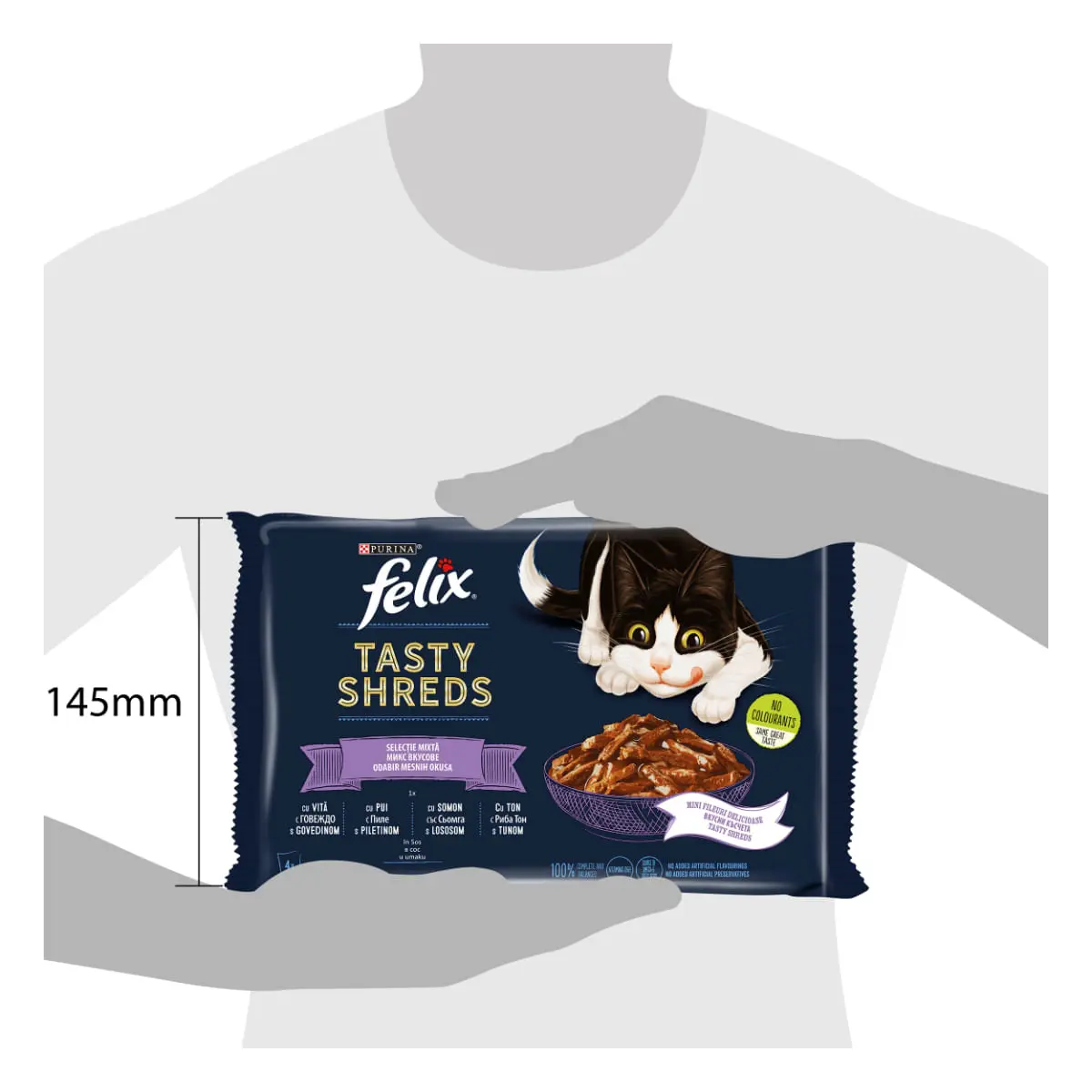 FELIX Tasty-Shreds Selectie mixta cu Vita, Pui, Somon si Ton, plic hrana umeda pisici, (in sos), multipack, 80g x 4buc - Image 4