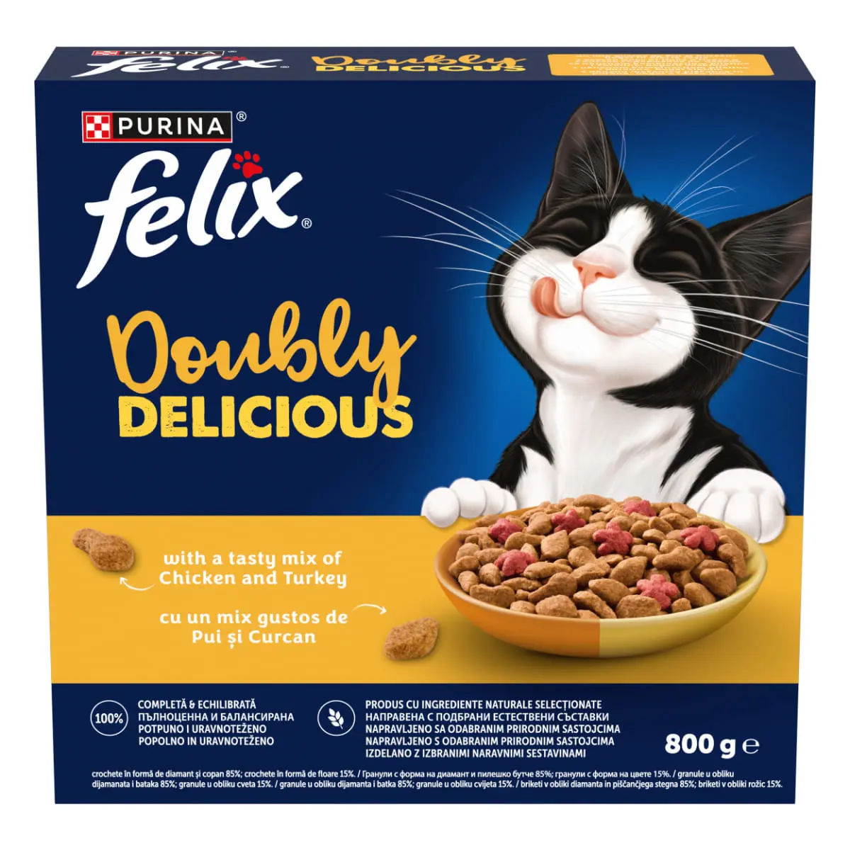 FELIX Doubly Delicious, Pui si Curcan, hrana uscata pisici, 800g - Image 5