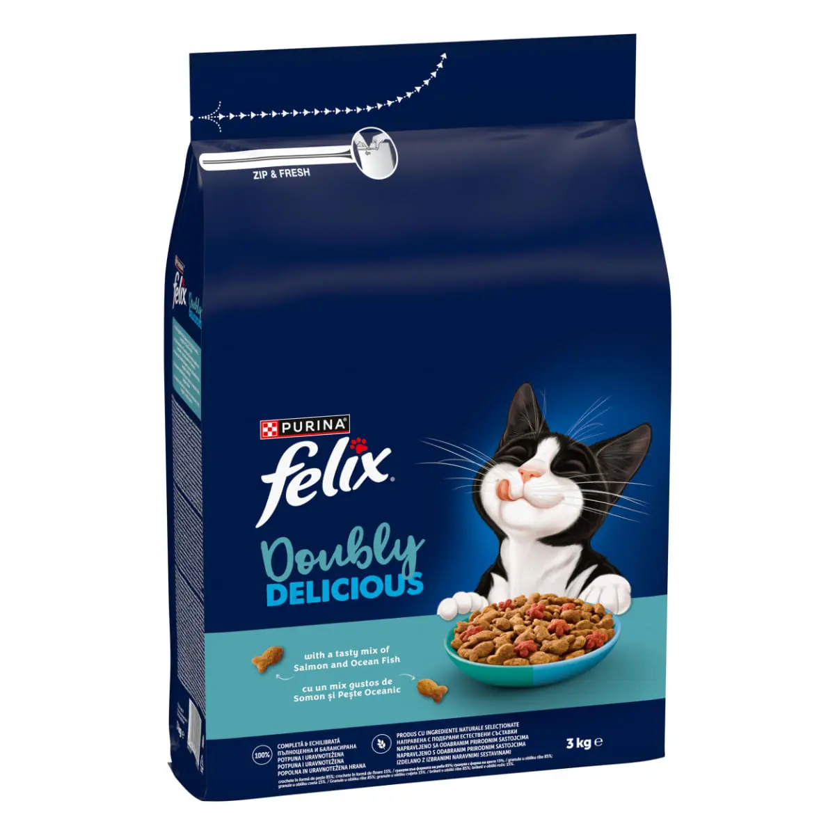 FELIX Doubly Delicious, Somon si Peste, hrana uscata pisici, 3kg