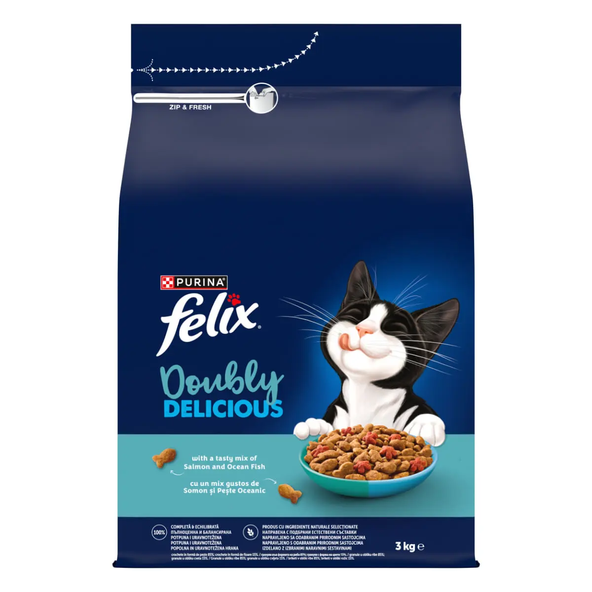 FELIX Doubly Delicious, Somon si Peste, hrana uscata pisici, 3kg - Image 3
