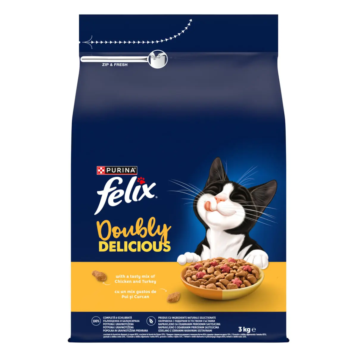 FELIX Doubly Delicious, Pui si Curcan, hrana uscata pisici, 3kg - Image 3