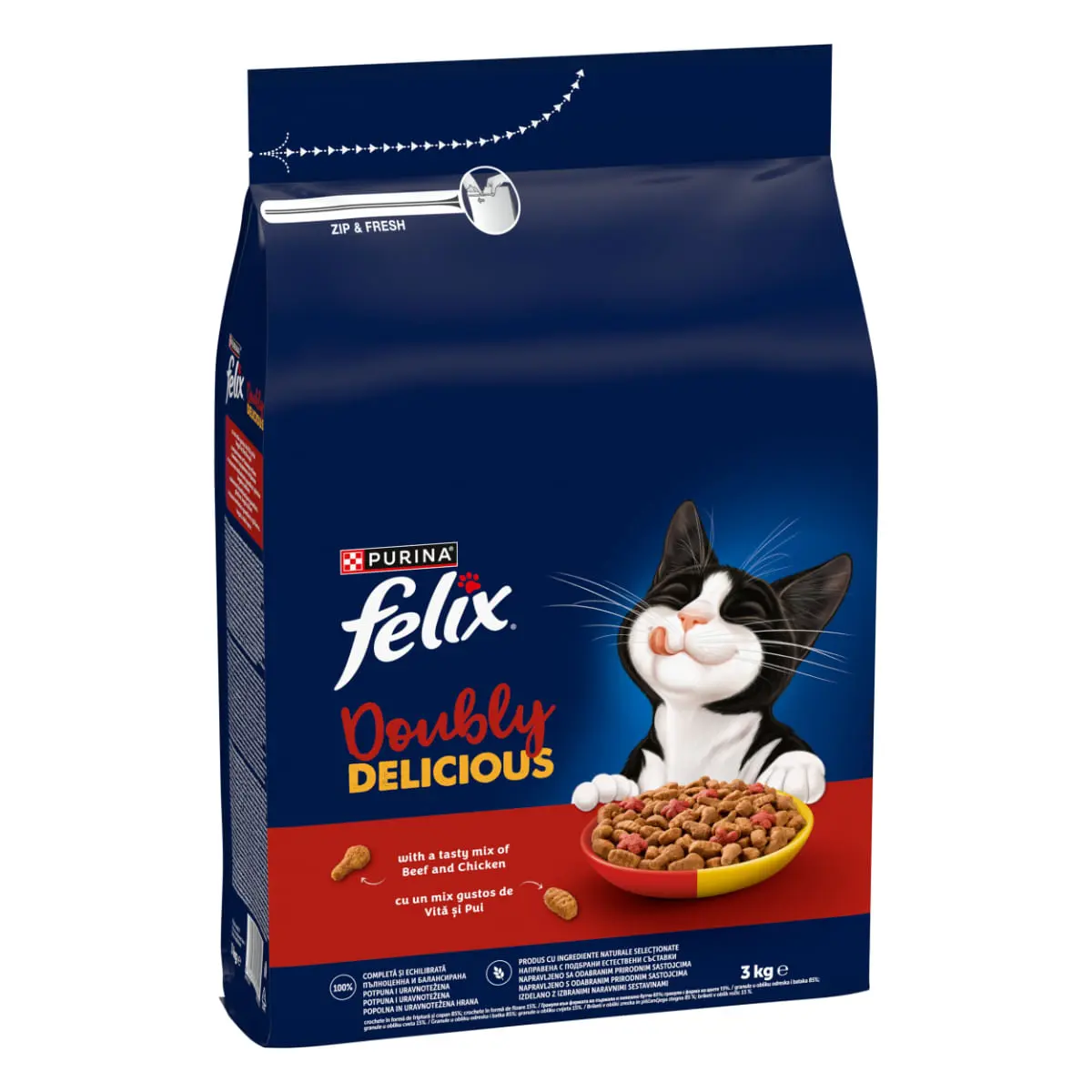 FELIX Doubly Delicious, Vita si Pui, hrana uscata pisici, 3kg