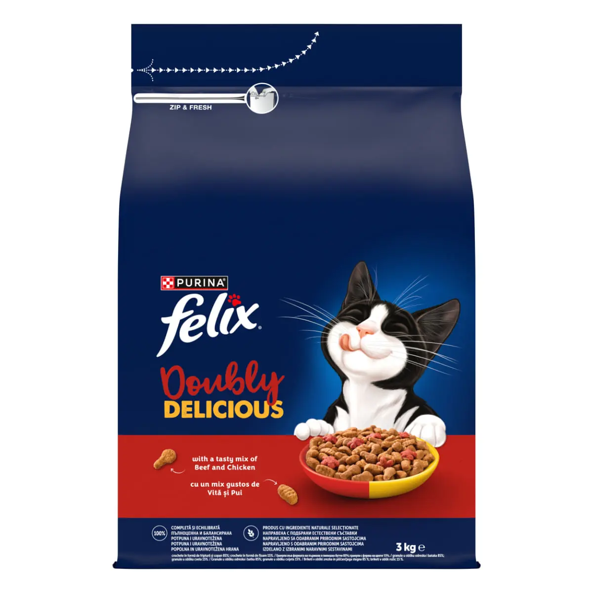 FELIX Doubly Delicious, Vita si Pui, hrana uscata pisici, 3kg - Image 3
