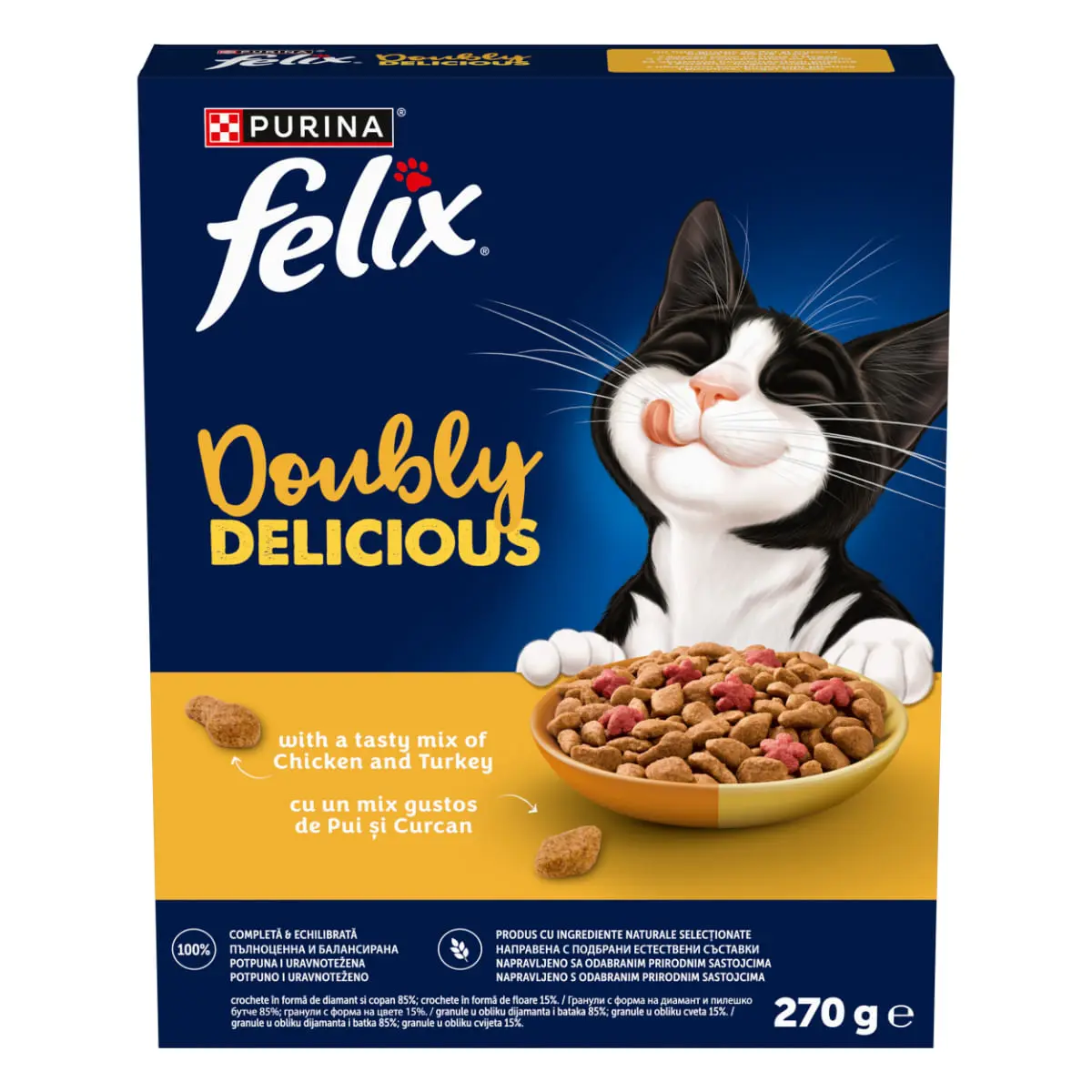FELIX Doubly Delicious, Pui si Curcan, hrana uscata pisici, 270g