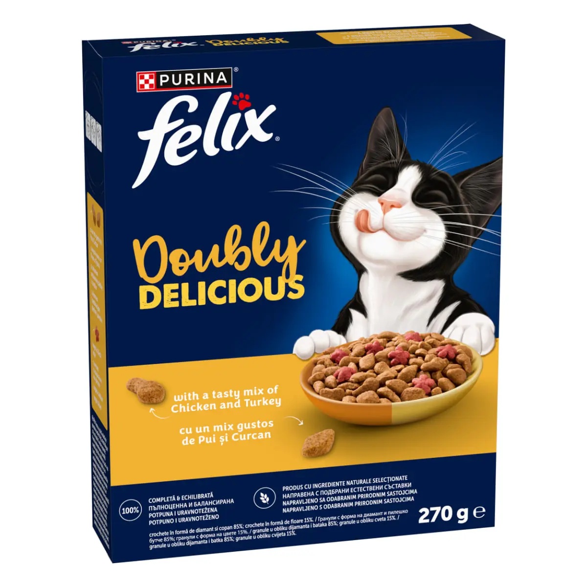 FELIX Doubly Delicious, Pui si Curcan, hrana uscata pisici, 270g - Image 3