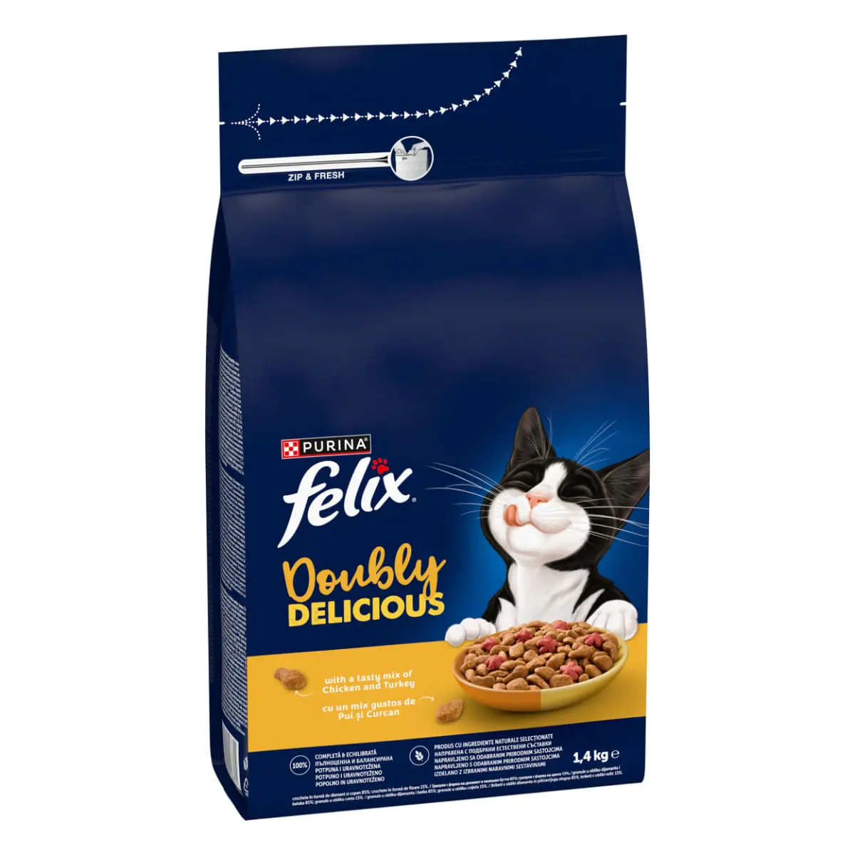 FELIX Doubly Delicious, Pui si Curcan, hrana uscata pisici, 1.4kg