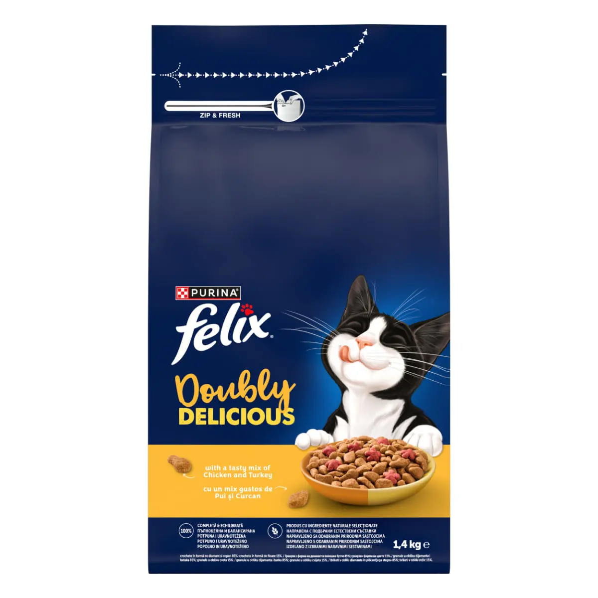 FELIX Doubly Delicious, Pui si Curcan, hrana uscata pisici, 1.4kg - Image 3