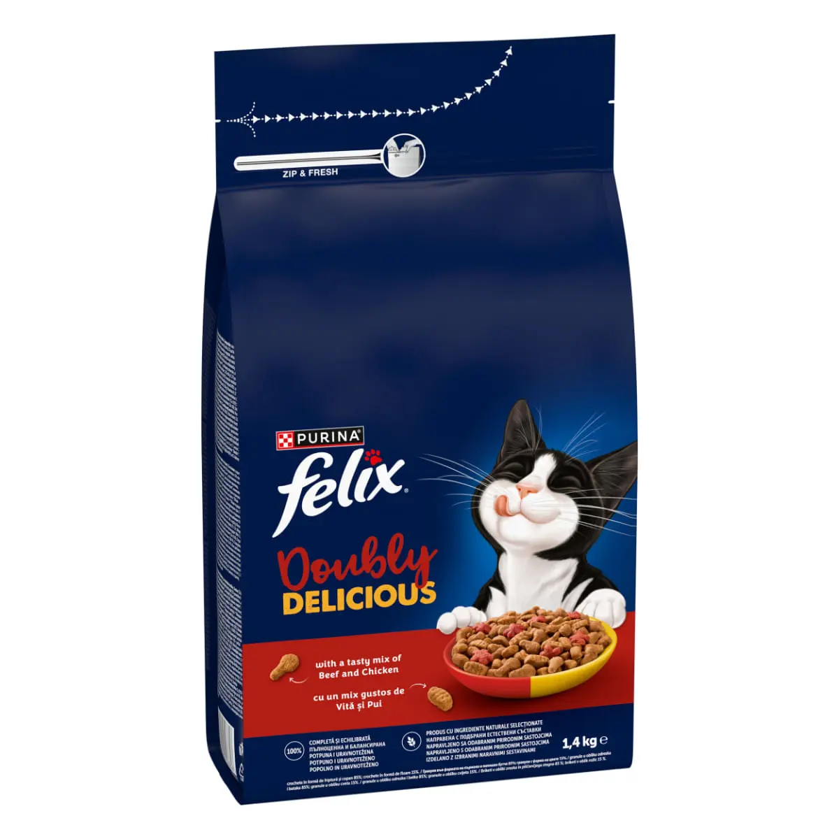 FELIX Doubly Delicious, Vita si Pui, hrana uscata pisici, 1.4kg