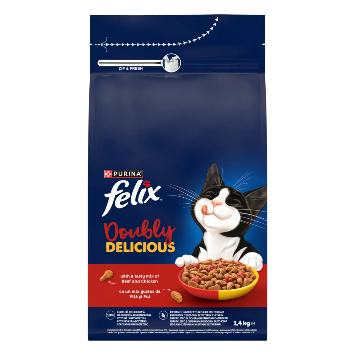 FELIX Doubly Delicious, Vita si Pui, hrana uscata pisici, 1.4kg - Image 3