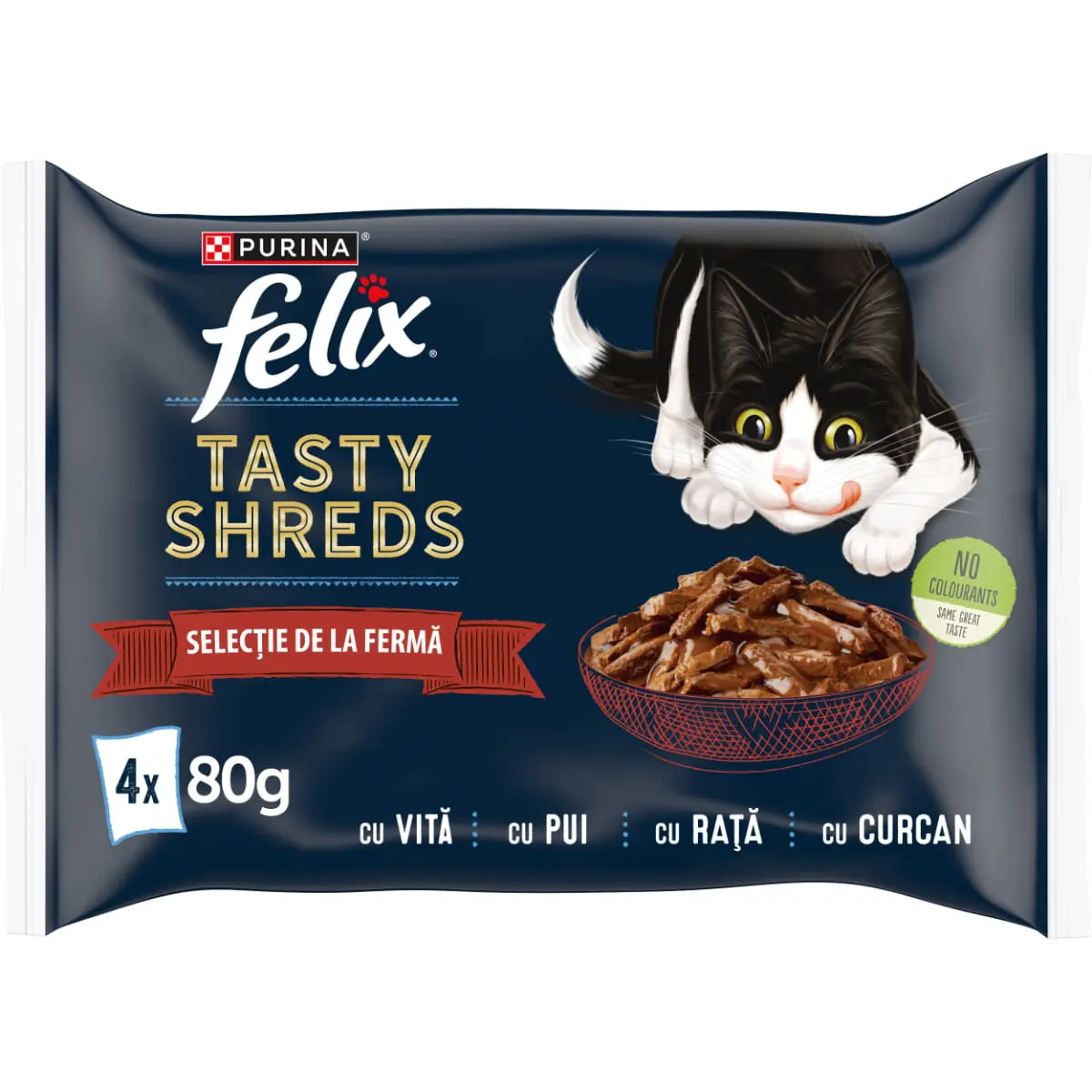 FELIX Tasty-Shreds Selectie de la Ferma cu Vita, Pui, Curcan si Rata, plic hrana umeda pisici, (in sos), multipack, 80g x 4buc - Image 3