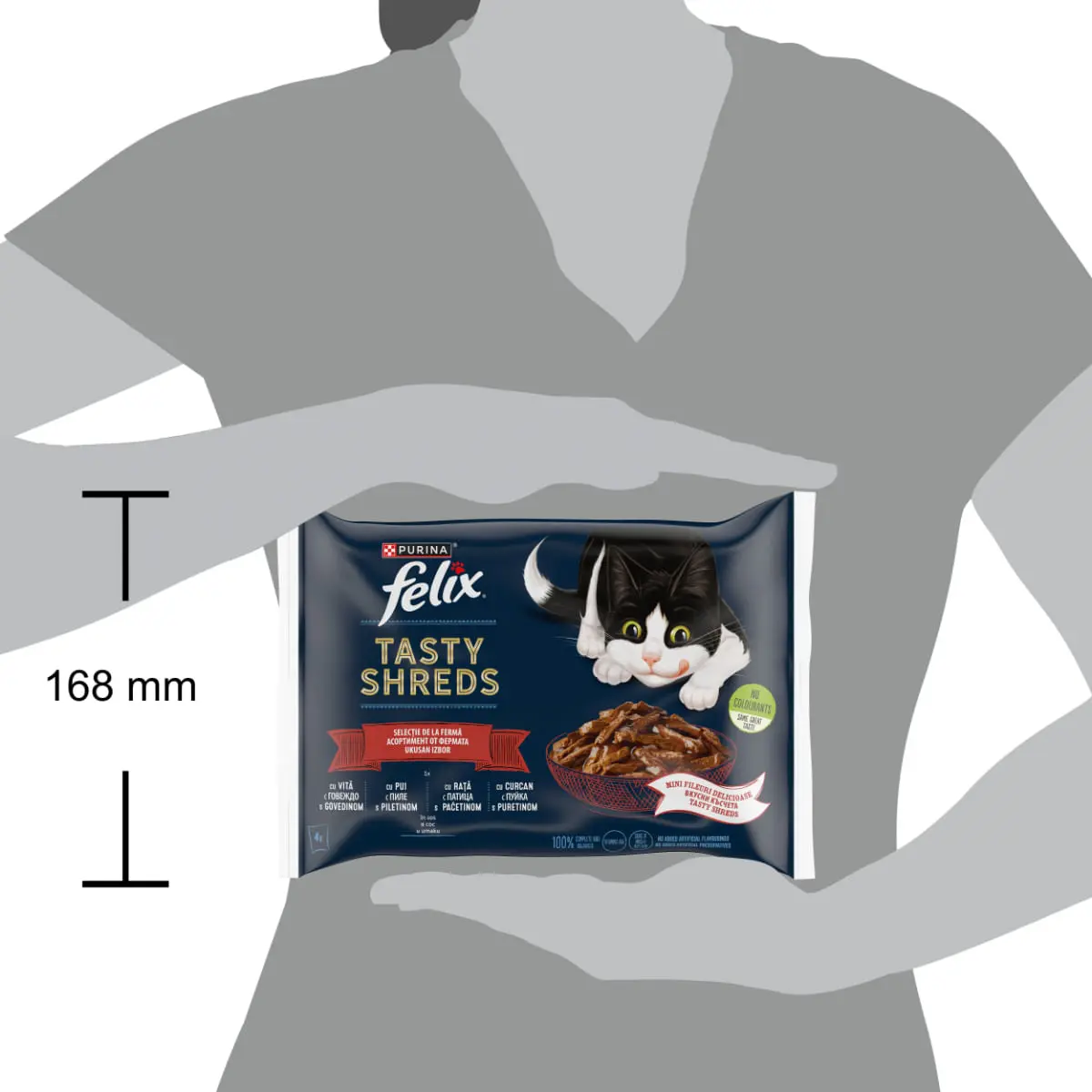 FELIX Tasty-Shreds Selectie de la Ferma cu Vita, Pui, Curcan si Rata, plic hrana umeda pisici, (in sos), multipack, 80g x 4buc - Image 7