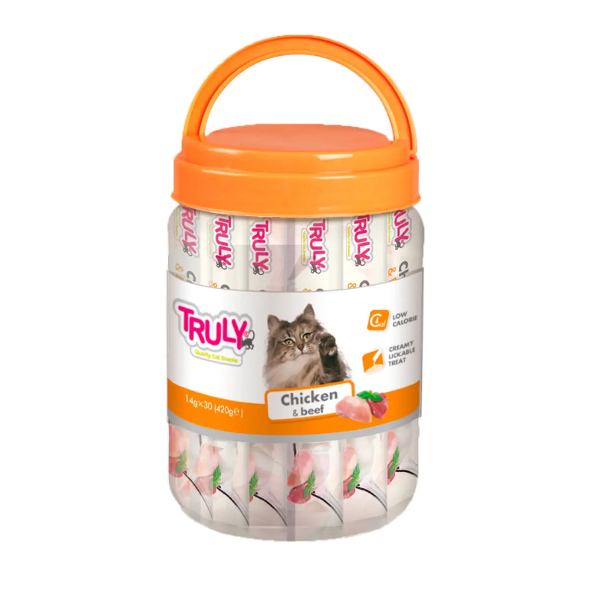 WANPY Truly Creamy Lickable Treat, Pui si Vita, flacon recompense fara cereale pisici, (piure), 420g