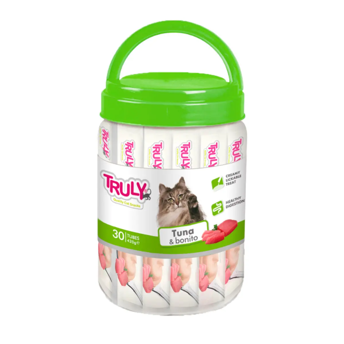 WANPY Truly Creamy Lickable Treat, Ton si Fulgi de Bonito, flacon recompense fara cereale pisici, (piure), 420g - Image 2