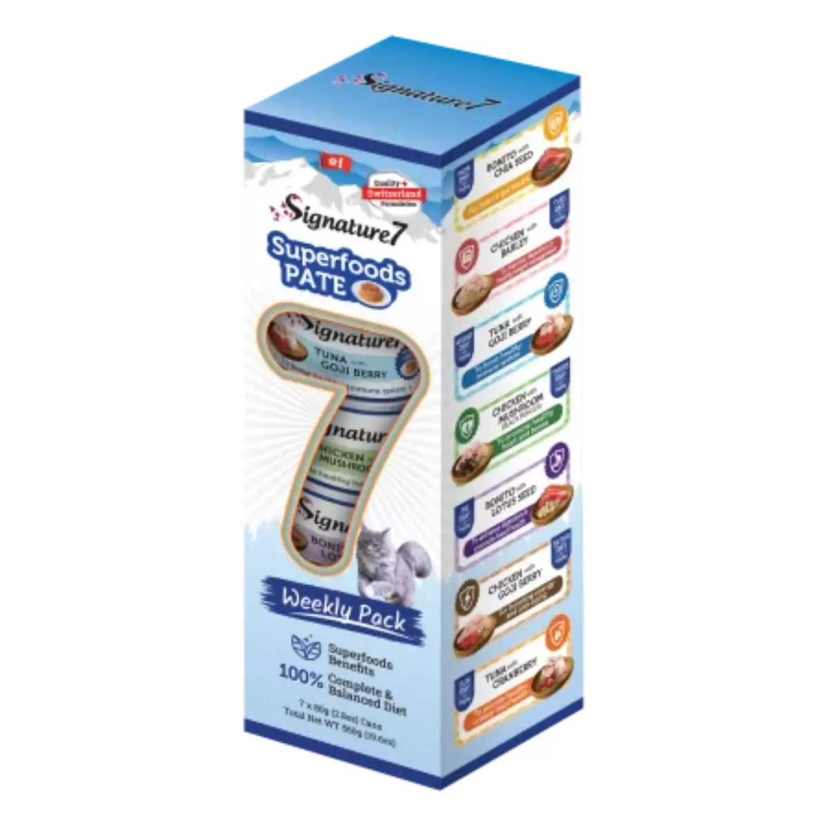 SIGNATURE7 Weekly Pack Superfoods Pate, Pui si Peste, conserva hrana umeda fara cereale pisici, (pate), multipack, 70g x 7buc