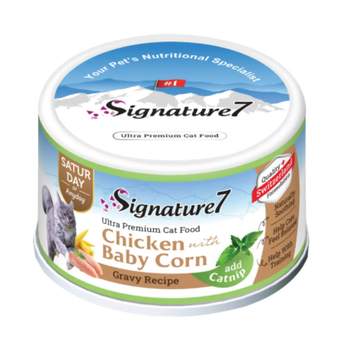 SIGNATURE7, Pui si Baby Corn, conserva hrana umeda fara cereale pisici, (in sos), bax, 70g x 24buc