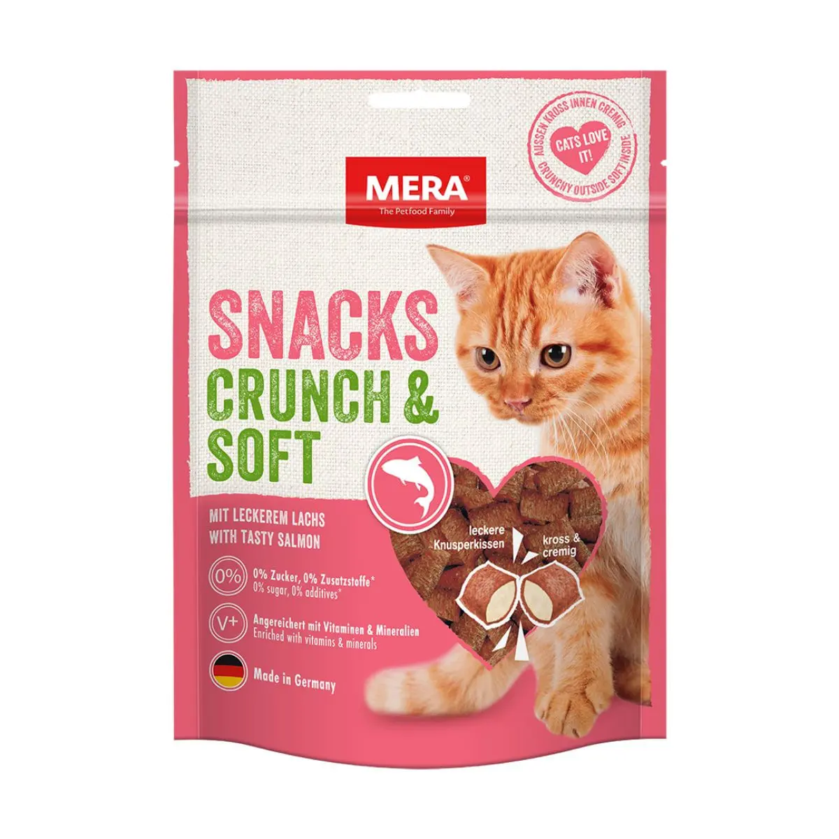 MERA Crunch & Soft, Somon, punguta recompense pisici, 200g