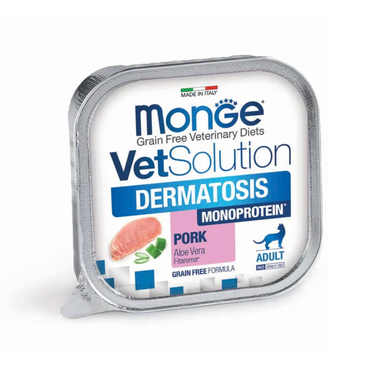 MONGE VETSOLUTION Dermatosis, Porc si Aloe Vera, dieta veterinara, tavita hrana umeda fara cereale pisici, piele & blana, (pate), 100g - Image 2