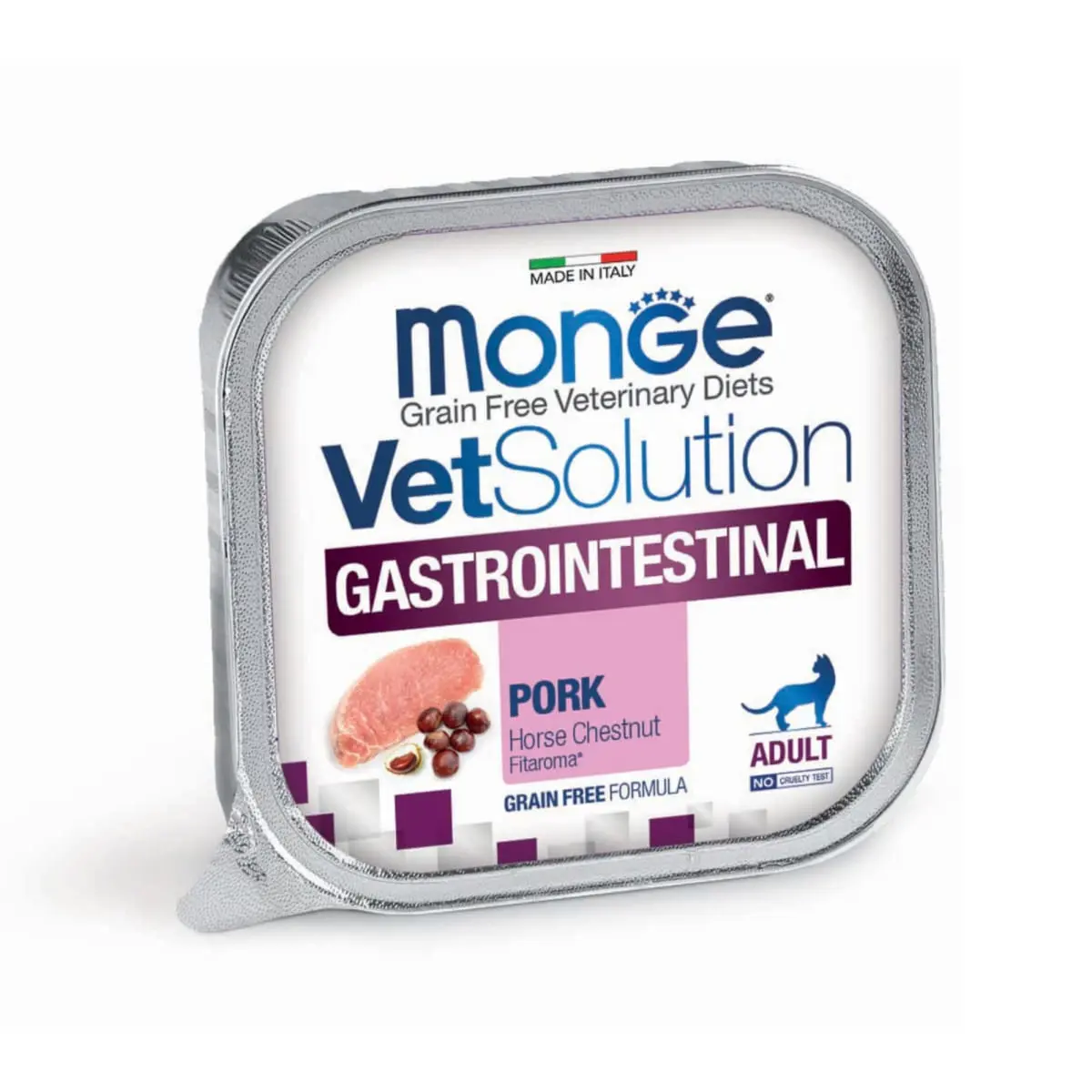 MONGE VETSOLUTION Gastrointestinal, Porc, dieta veterinara, tavita hrana umeda fara cereale pisici, sistem digestiv, (pate), 100g
