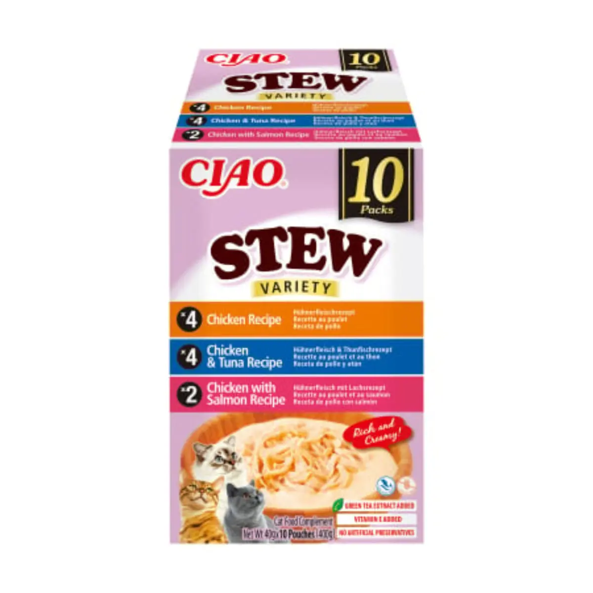 INABA Ciao Stew Variety cu Pui, Ton si Somon, cutie hrana umeda fara cereale pisici, (in supa), 400g