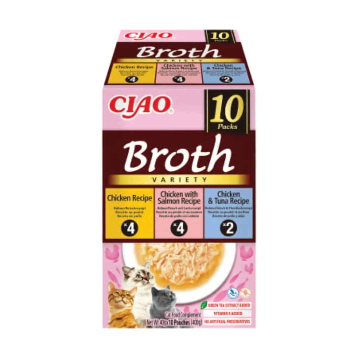 INABA Ciao Broth Variety cu Pui, Ton si Somon, cutie hrana umeda fara cereale pisici, (in supa), 400g