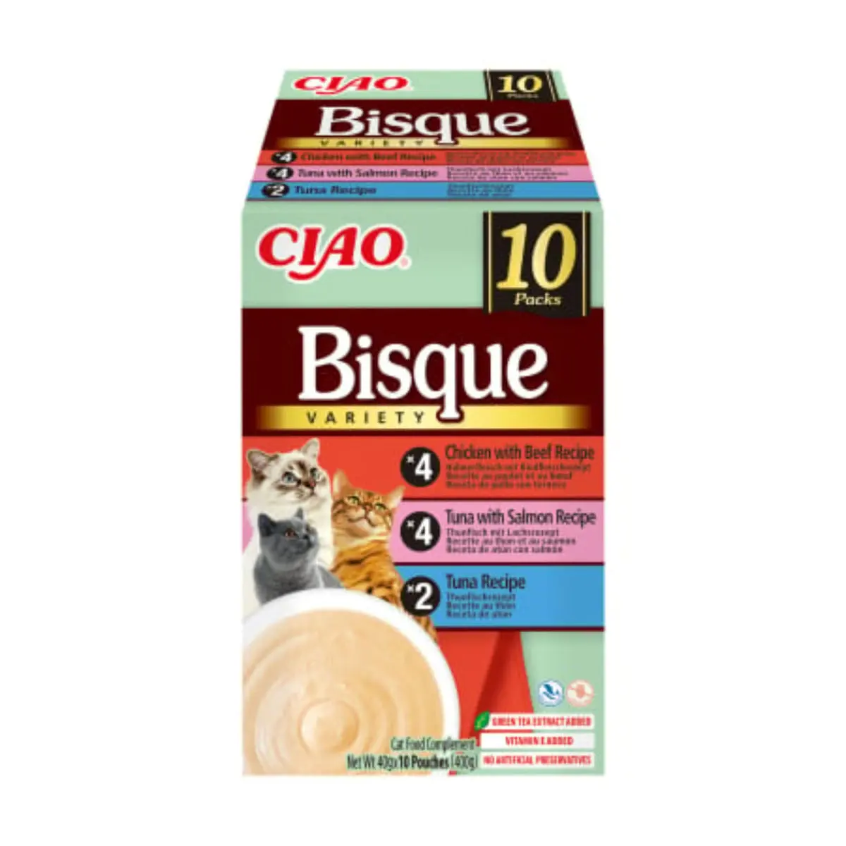 INABA Ciao Bisque Variety, Ton si Pui, cutie hrana umeda fara cereale pisici, (piure), 400g