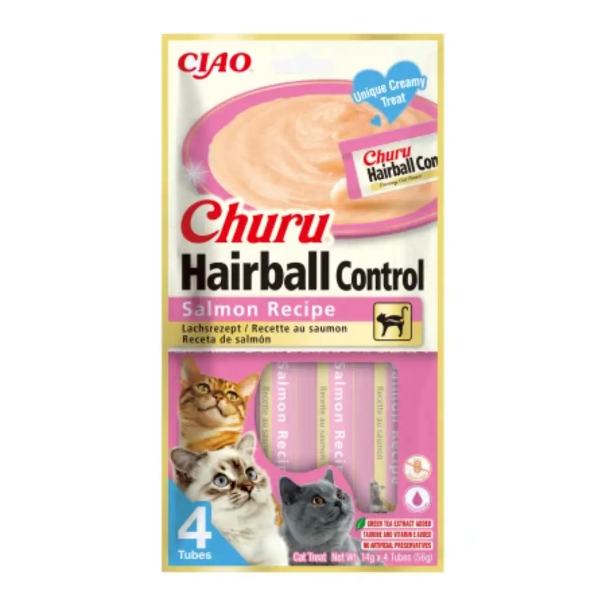INABA Churu Hairball Control, Somon, punguta recompense fara cereale pisici, limitarea ghemurilor de blana, (piure), 56g - Image 2