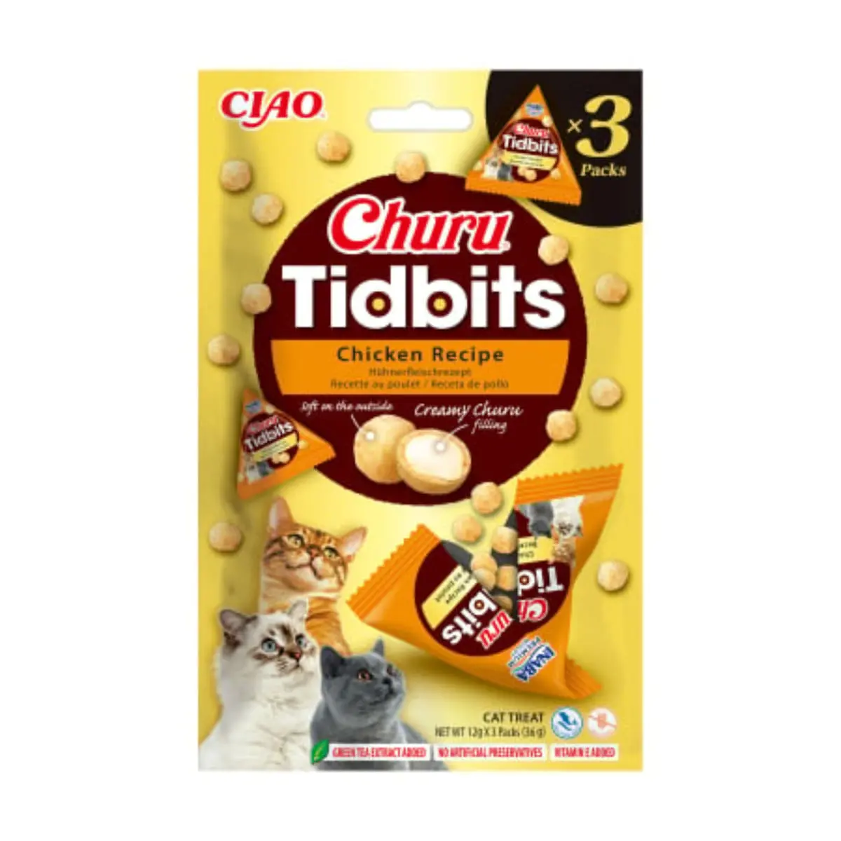 INABA Churu Tidbits, Pui, punguta recompense fara cereale pisici, 36g