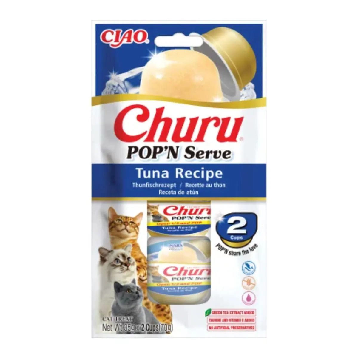 INABA Churu Pop'n Serve, Ton, bol hrana umeda fara cereale pisici, (in aspic), 70g