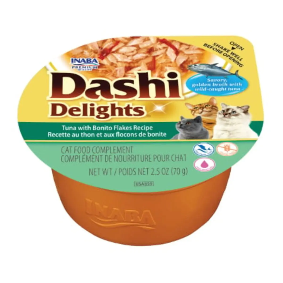 INABA Ciao Dashi Delights, Ton si Fulgi de Bonito, bol hrana umeda fara cereale pisici, (in sos), 70g