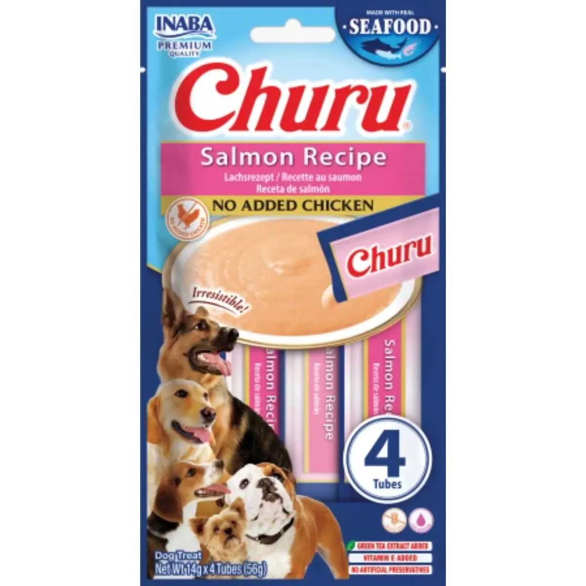 INABA Churu, XS-XL, Somon, punguta recompense fara cereale caini, (piure), 56g