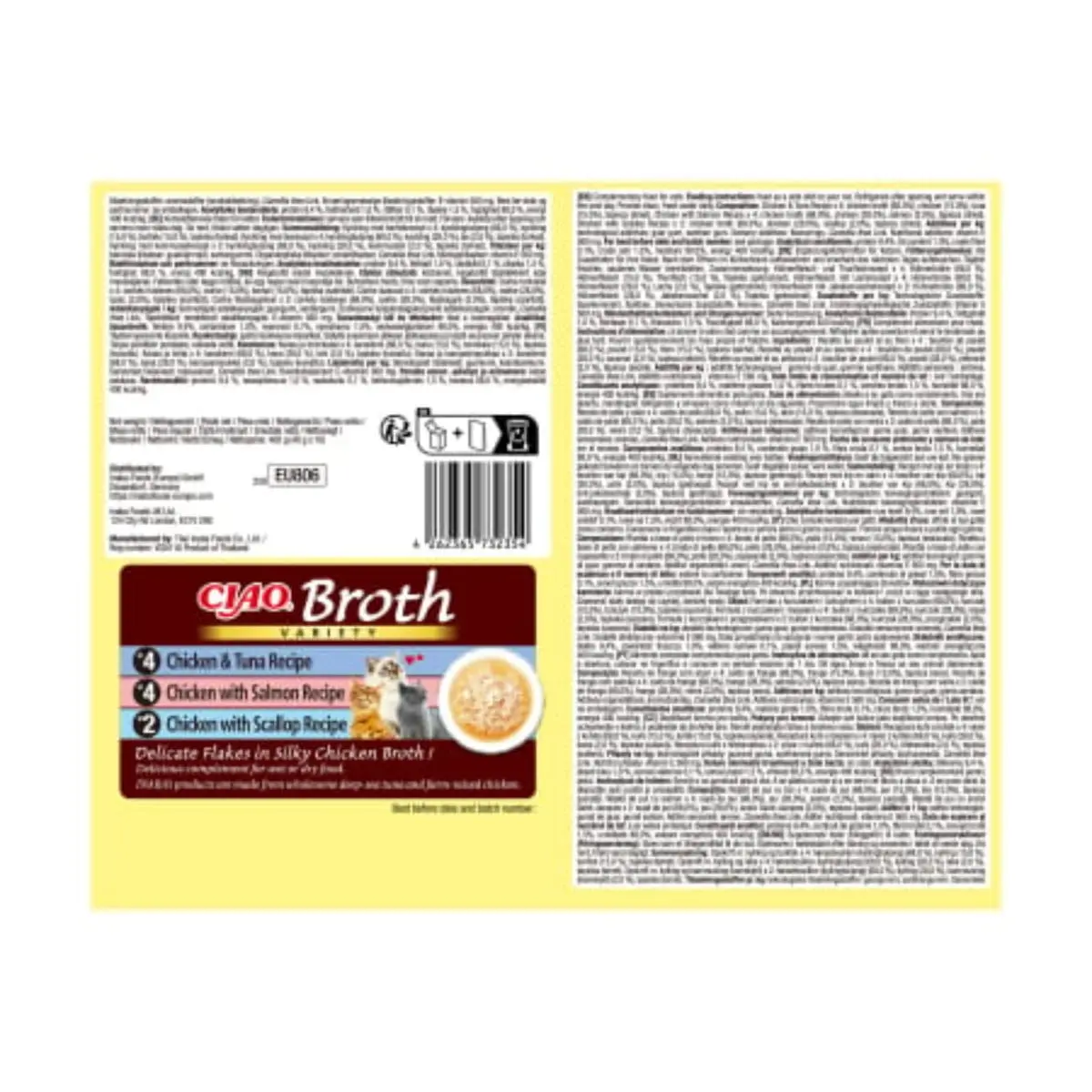INABA Ciao Broth Variety cu Pui, Ton, Somon si Scoici, cutie hrana umeda fara cereale pisici, (in supa), 400g - Image 3
