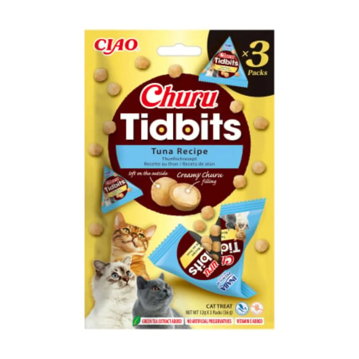 INABA Churu Tidbits, Pui si Ton, punguta recompense fara cereale pisici, 36g