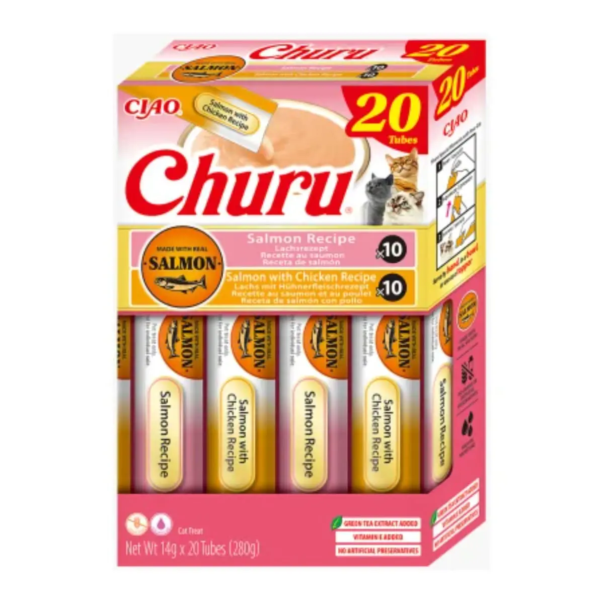 INABA Churu Variety, Somon si Pui, cutie recompense fara cereale pisici, (topping), 280g
