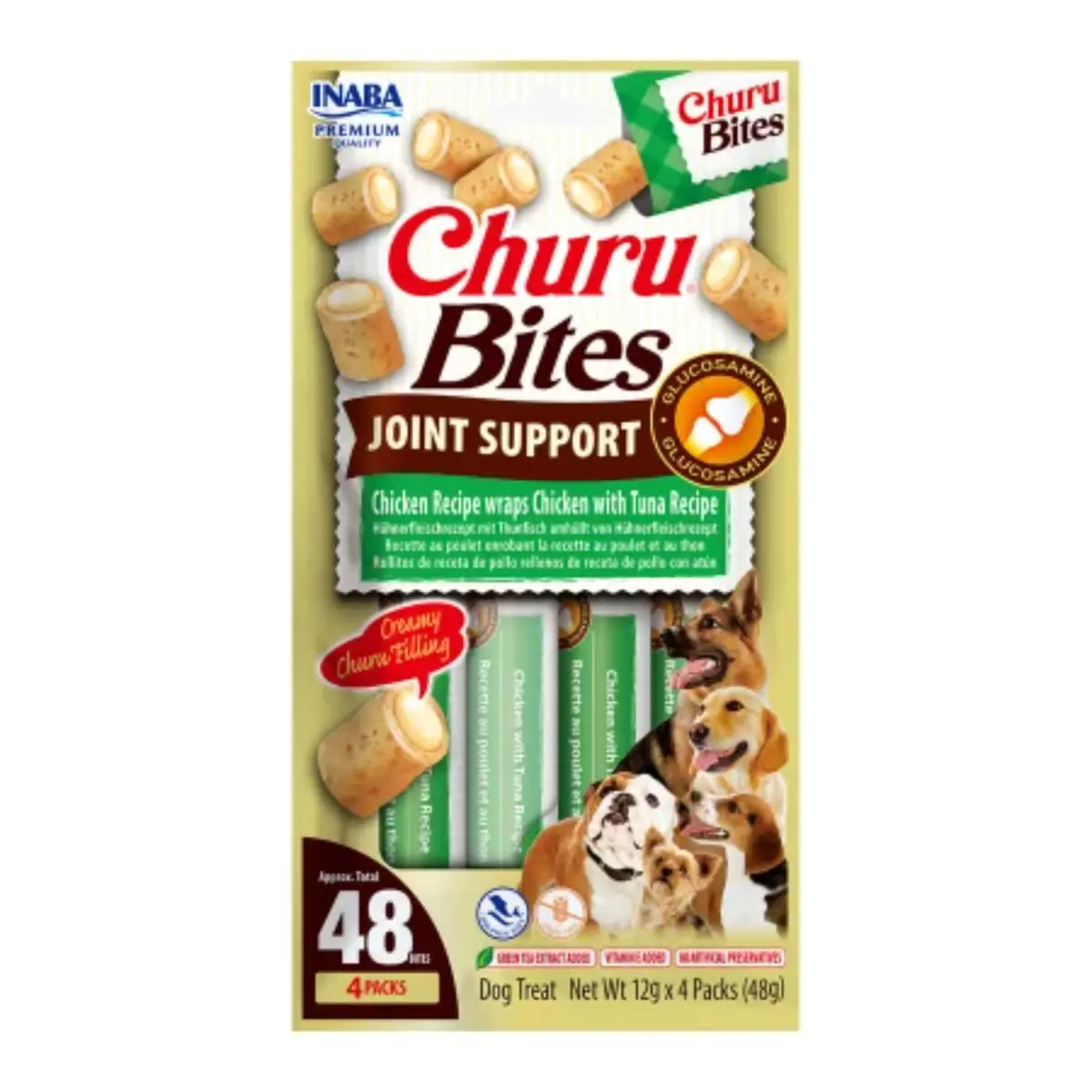 INABA Churu Bites Joint Support, XS-XL, Pui si Ton, punguta recompense functionale fara cereale caini, sistem articular, 56g - Image 2