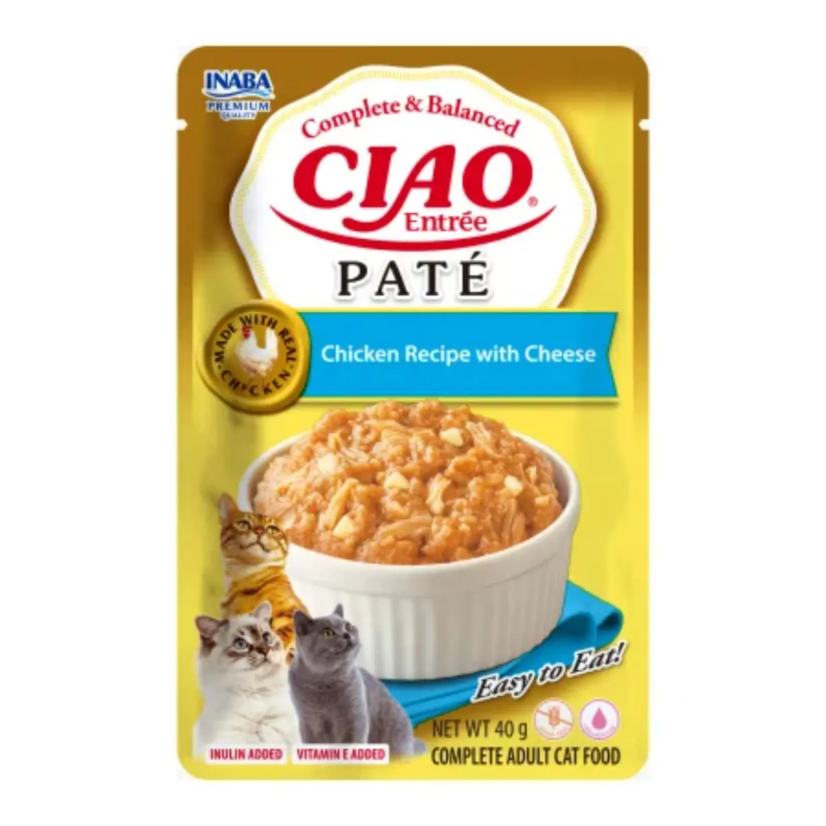INABA Ciao Entree Pate, Pui si Branza, plic hrana umeda fara cereale pisici, (pate), 40g