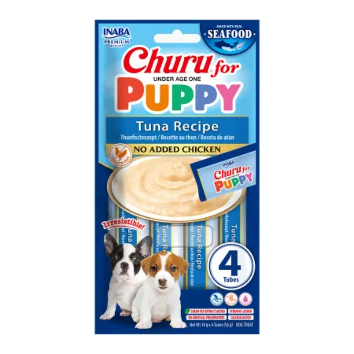 INABA Churu Puppy, XS-XL, Ton, punguta recompense fara cereale caini junior, (piure), 56g
