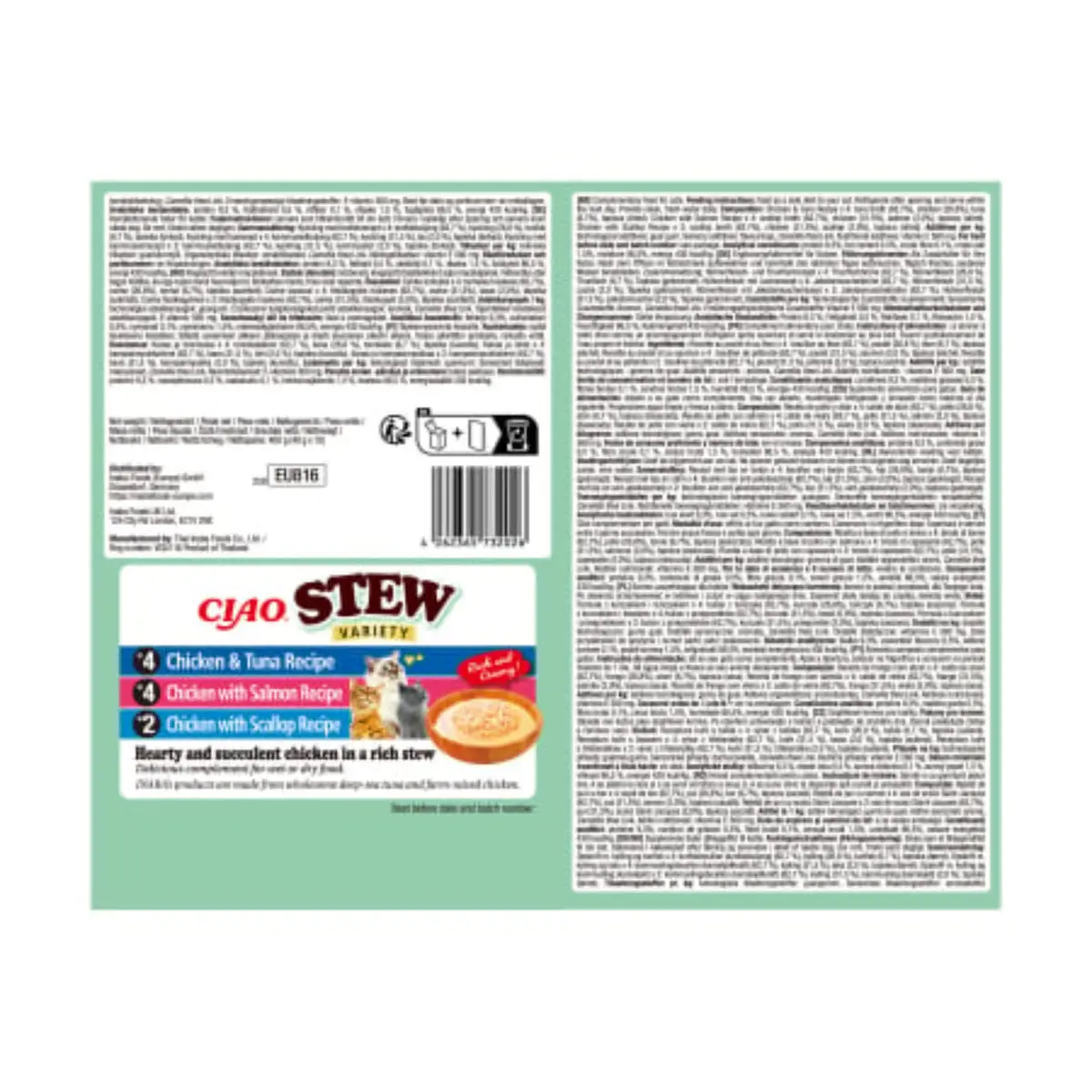 INABA Ciao Stew Variety cu Pui, Ton, Somon si Scoici, cutie hrana umeda fara cereale pisici, (in supa), 400g - Image 3