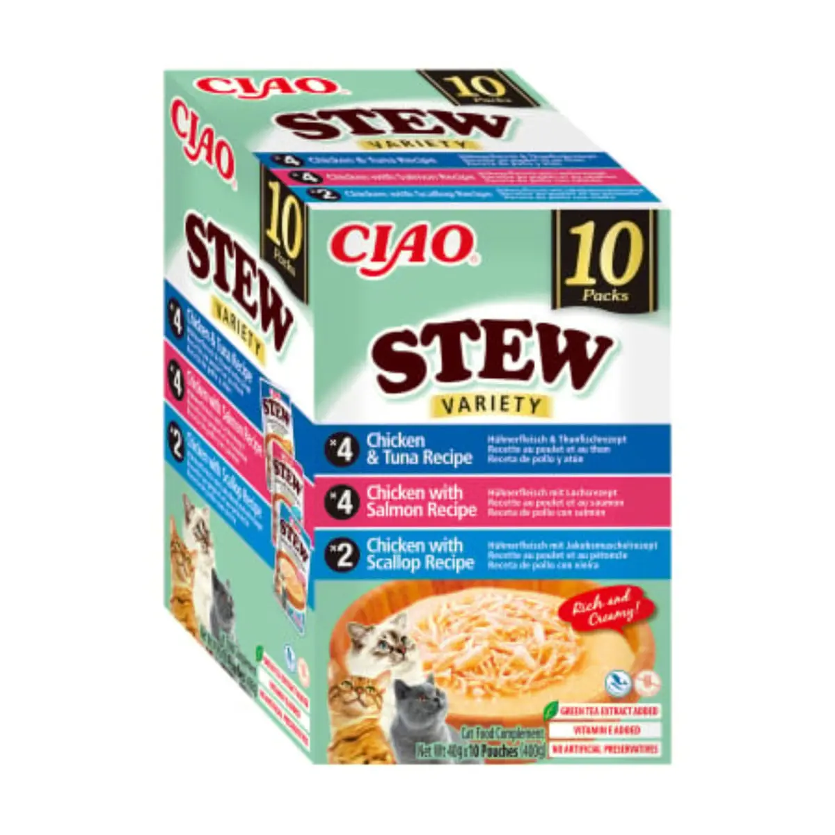 INABA Ciao Stew Variety cu Pui, Ton, Somon si Scoici, cutie hrana umeda fara cereale pisici, (in supa), 400g - Image 4