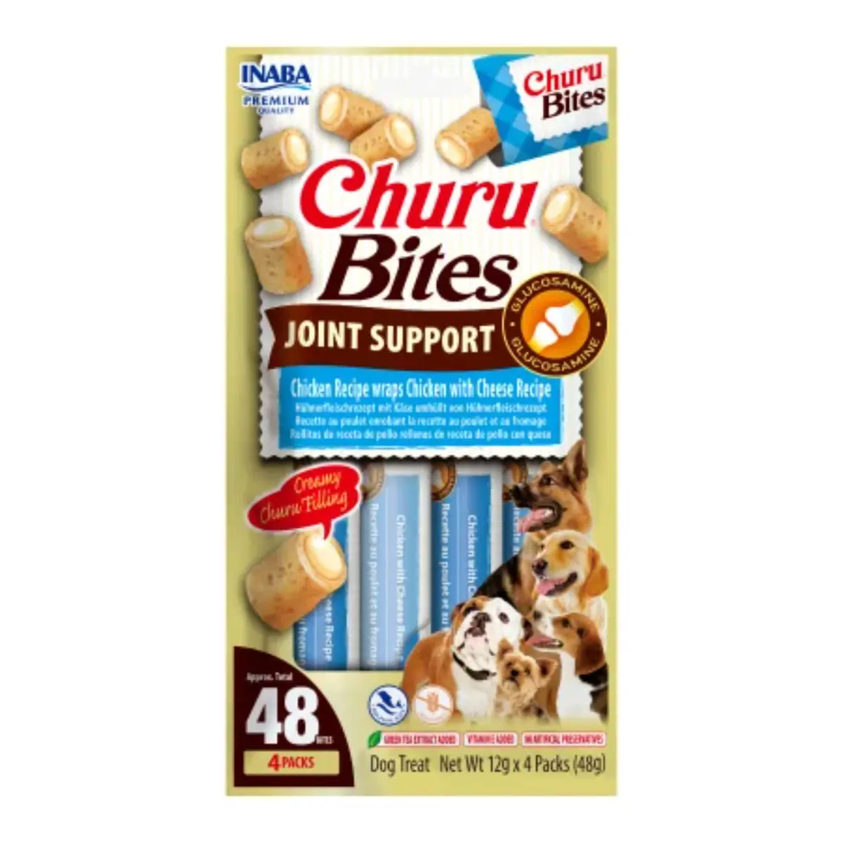 INABA Churu Bites Joint Support, XS-XL, Pui si Branza, punguta recompense functionale fara cereale caini, sistem articular, 48g - Image 2