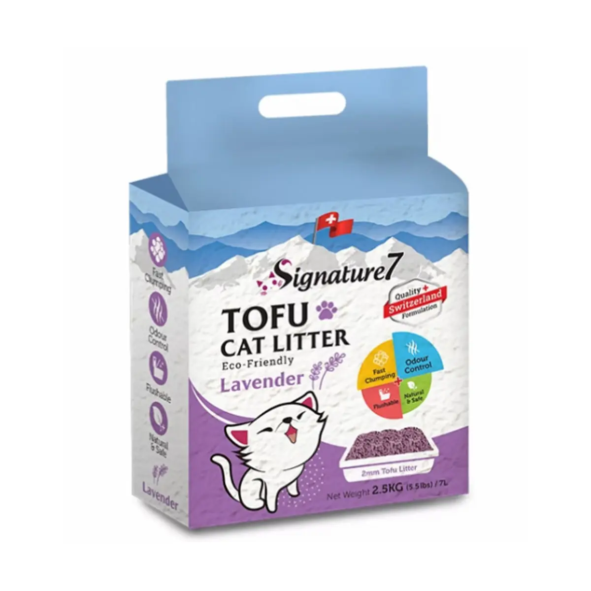 SIGNATURE7, Lavanda, asternut igienic pisici, granule, tofu, aglomerant, ecologic, fara praf, biodegradabil, 7l