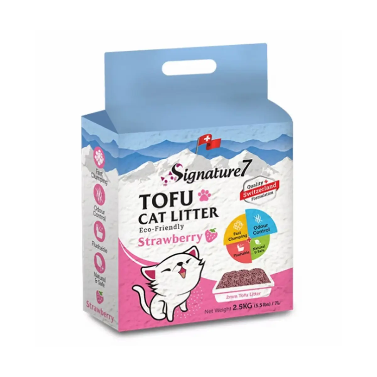 SIGNATURE7, Capsuni, asternut igienic pisici, granule, tofu, aglomerant, ecologic, fara praf, biodegradabil, 7l