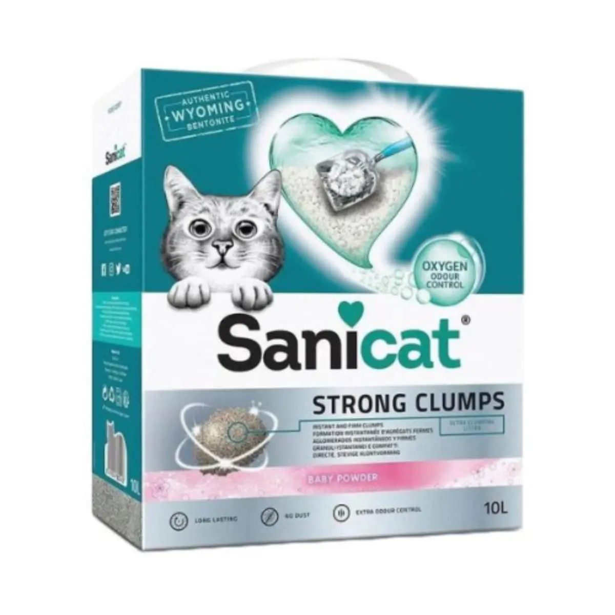 SANICAT Strong Clumps Baby Powder, Talc, asternut igienic pisici, granule, bentonita, aglomerant, neutralizare mirosuri, fara praf, 10l - Image 2