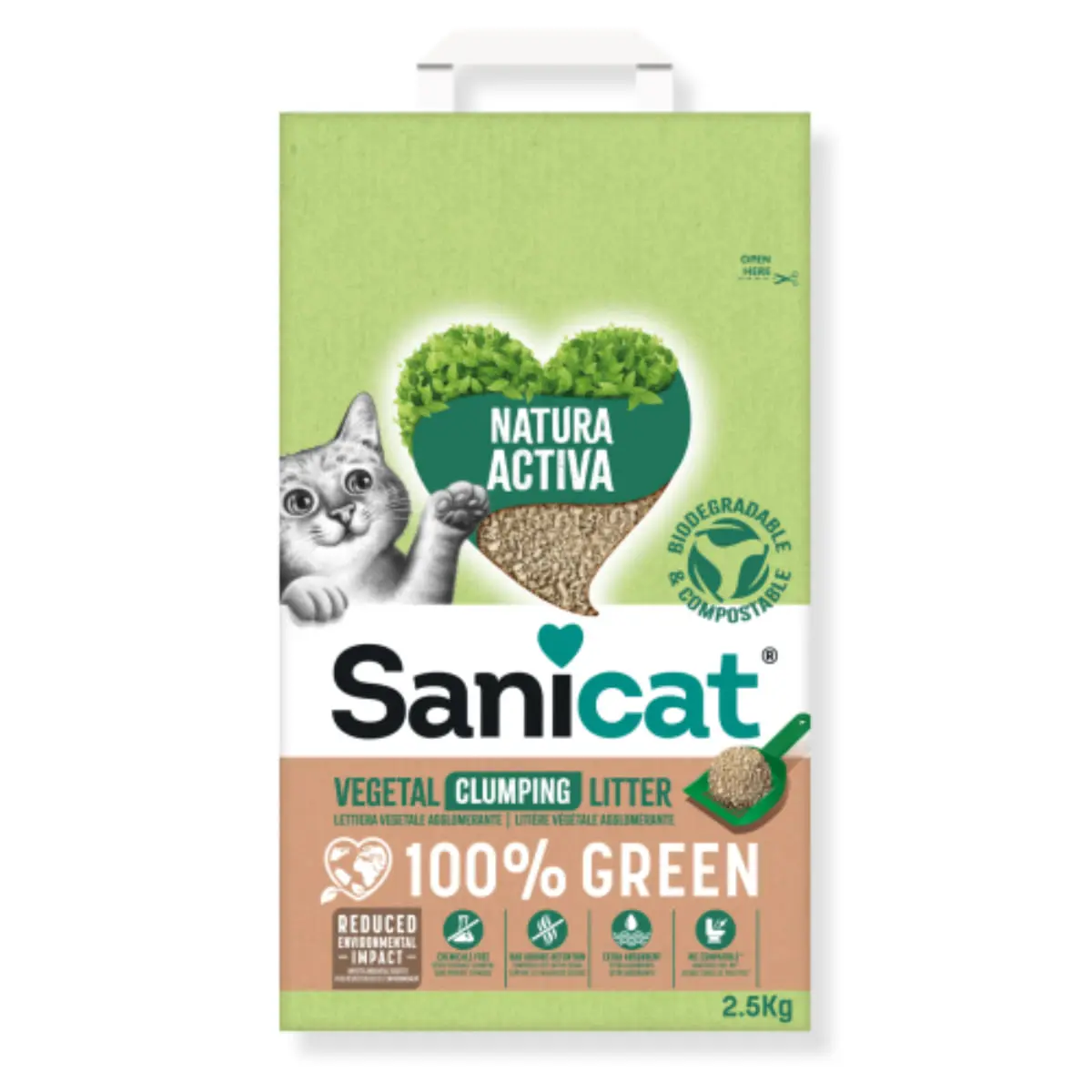 SANICAT Vegetal Clumping, asternut igienic pisici, granule, fibre vegetale, aglomerant, neutralizare mirosuri, fara praf, biodegradabil, 2.5kg - Image 2
