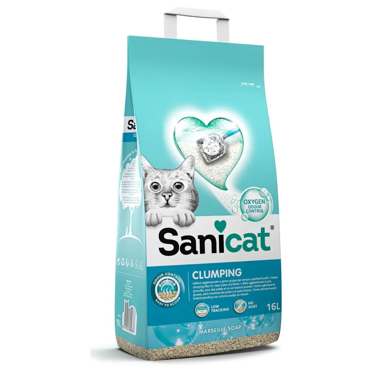 SANICAT Clumping Marseille, sapun Marsilia, asternut igienic pisici, granule, bentonita, aglomerant, neutralizare mirosuri, fara praf, 16l - Image 2
