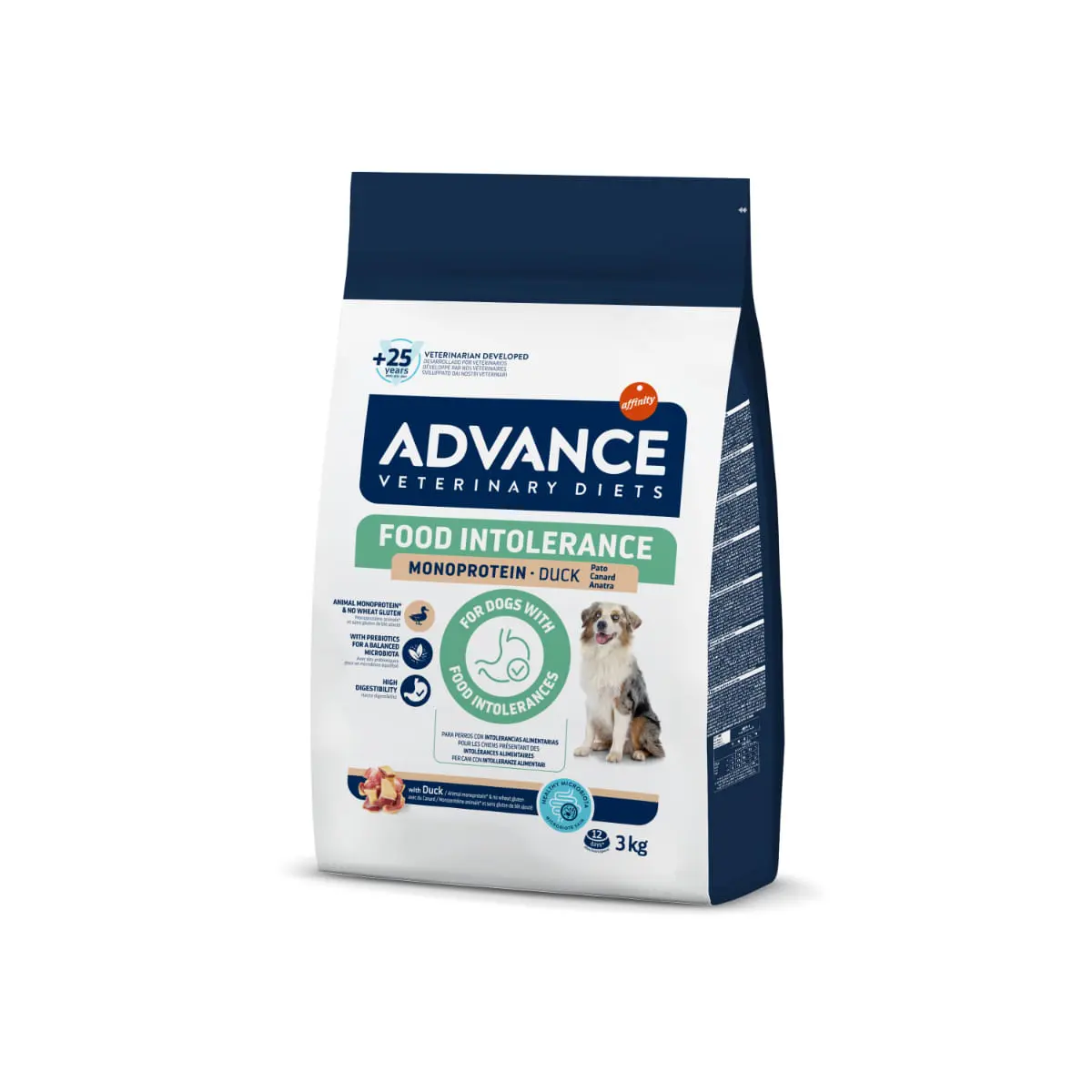 ADVANCE VETERINARY DIETS Hypoallergenic Food Intolerance, XS-XL, Rata, dieta veterinara, hrana uscata caini, sistem digestiv, alergii, 3kg