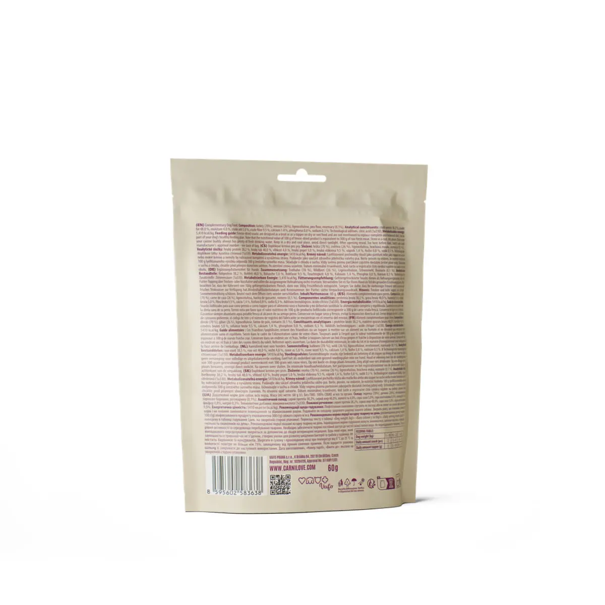 CARNILOVE Freeze Dried, XS-XL, Curcan si Vanat, punguta recompense fara cereale caini, 60g - Image 4
